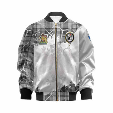 Glen Tartan Kid Bomber Jacket with Family Crest and Lion Rampant Grunge Style