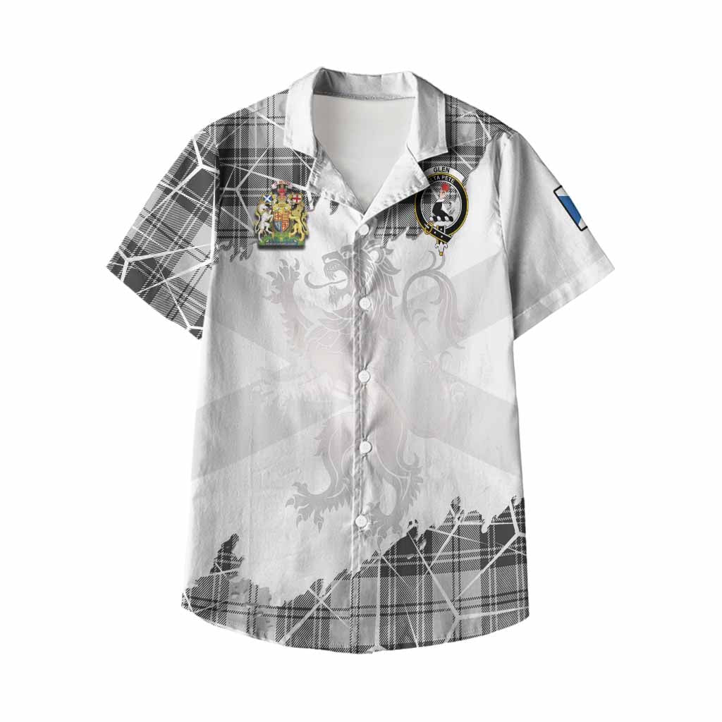 Glen Tartan Kid Hawaiian Shirt with Family Crest and Lion Rampant Grunge Style