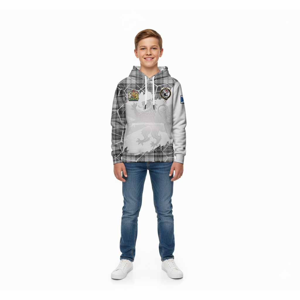 Glen Tartan Kid Hoodie with Family Crest and Lion Rampant Grunge Style