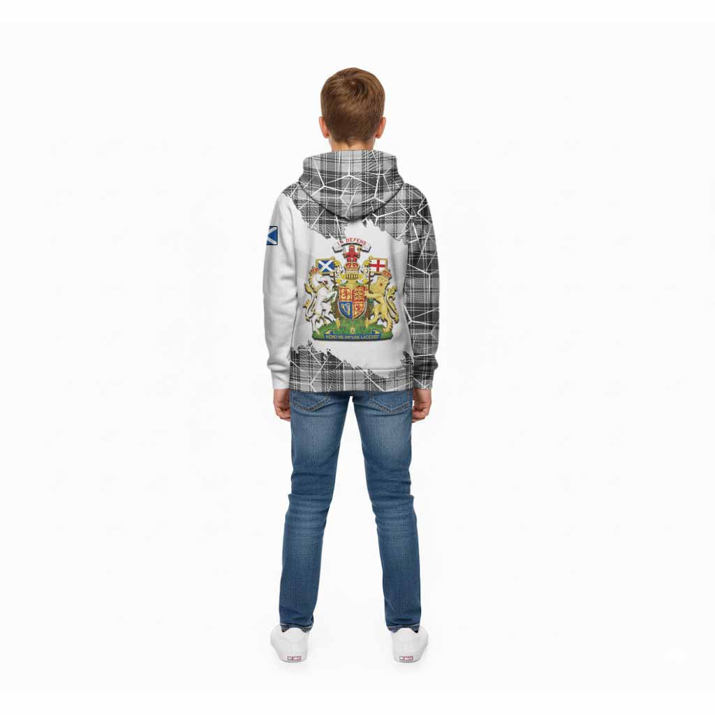 Glen Tartan Kid Hoodie with Family Crest and Lion Rampant Grunge Style