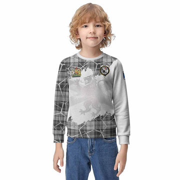 Glen Tartan Kid Knitted Sweatshirt with Family Crest and Lion Rampant Grunge Style