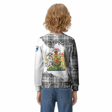 Glen Tartan Kid Knitted Sweatshirt with Family Crest and Lion Rampant Grunge Style