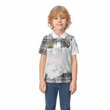 Glen Tartan Kid Polo Shirt with Family Crest and Lion Rampant Grunge Style