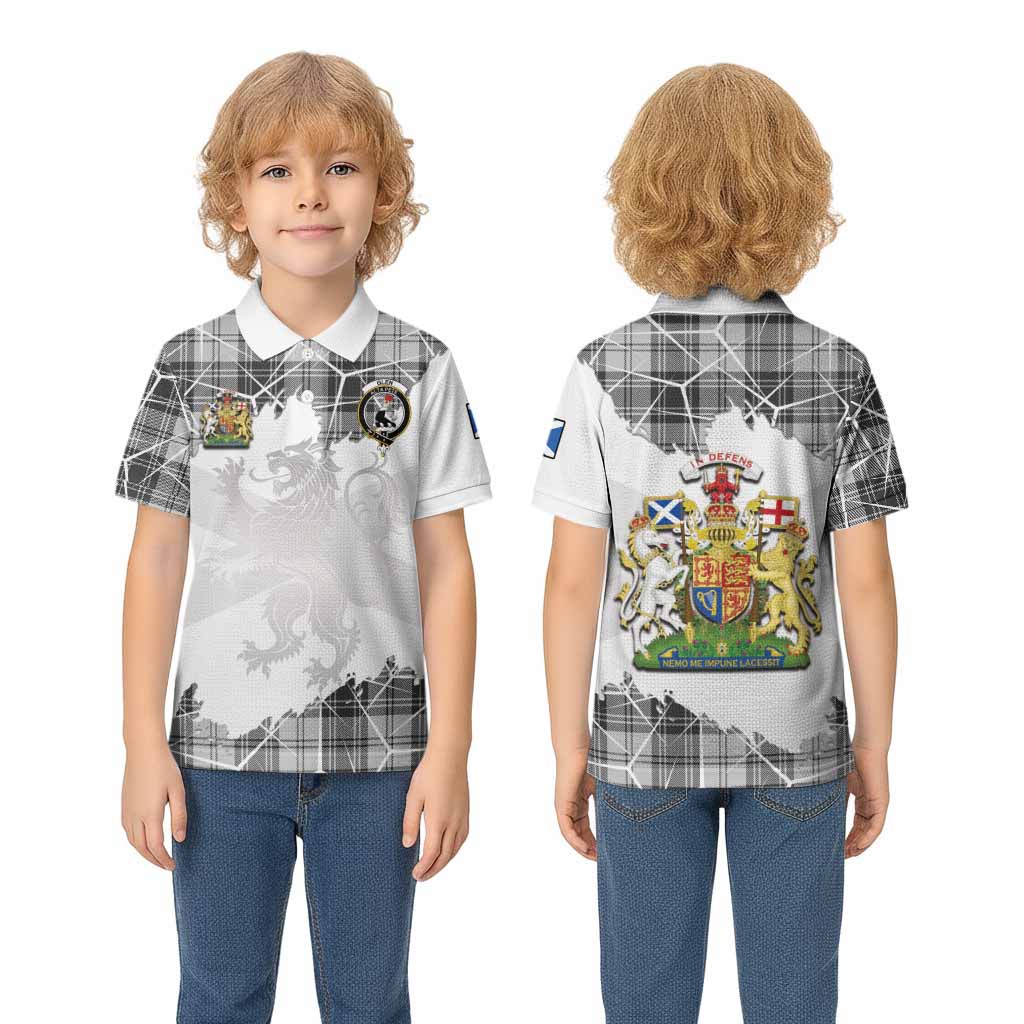 Glen Tartan Kid Polo Shirt with Family Crest and Lion Rampant Grunge Style