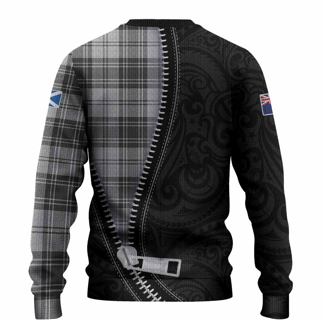 Glen Tartan Knitted Sweater New Zealand Pattern Unique Zipper Stylized