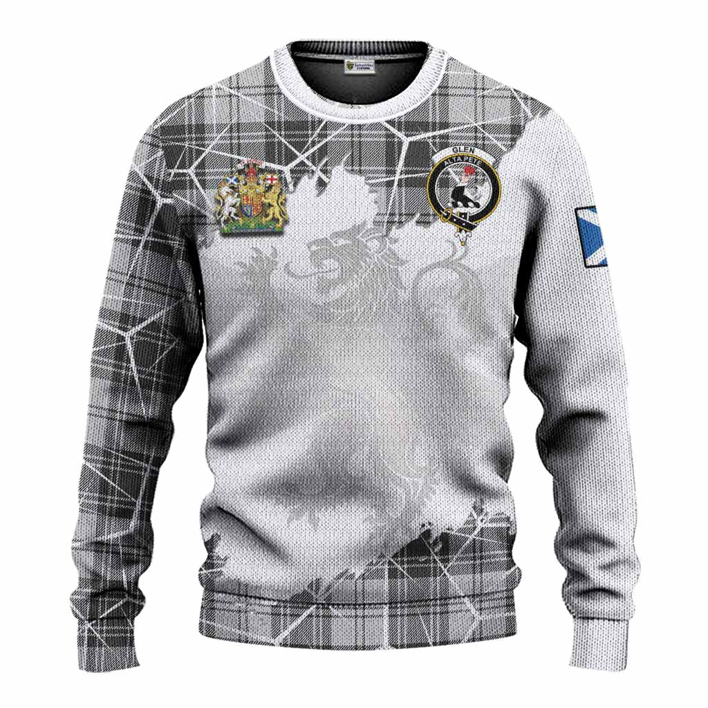 Glen Tartan Knitted Sweater with Family Crest and Lion Rampant Grunge Style