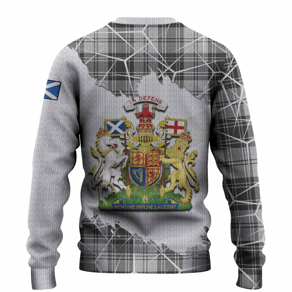 Glen Tartan Knitted Sweater with Family Crest and Lion Rampant Grunge Style