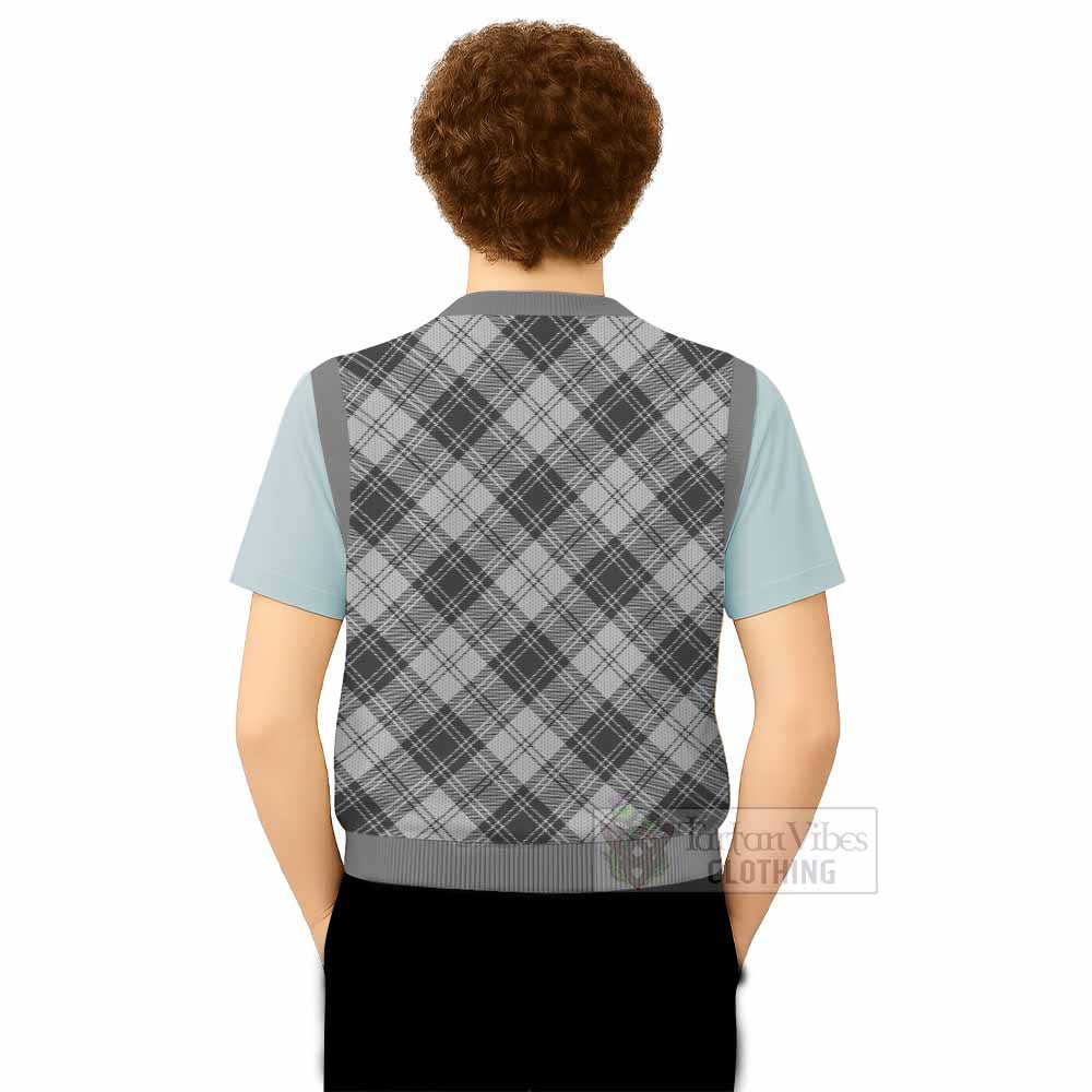 Glen Tartan Knitted V-Neck Vest with Family Crest Cross Style