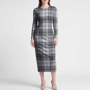 Glen Tartan Long Sleeve Bodycon Midi Dress