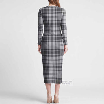Glen Tartan Long Sleeve Bodycon Midi Dress
