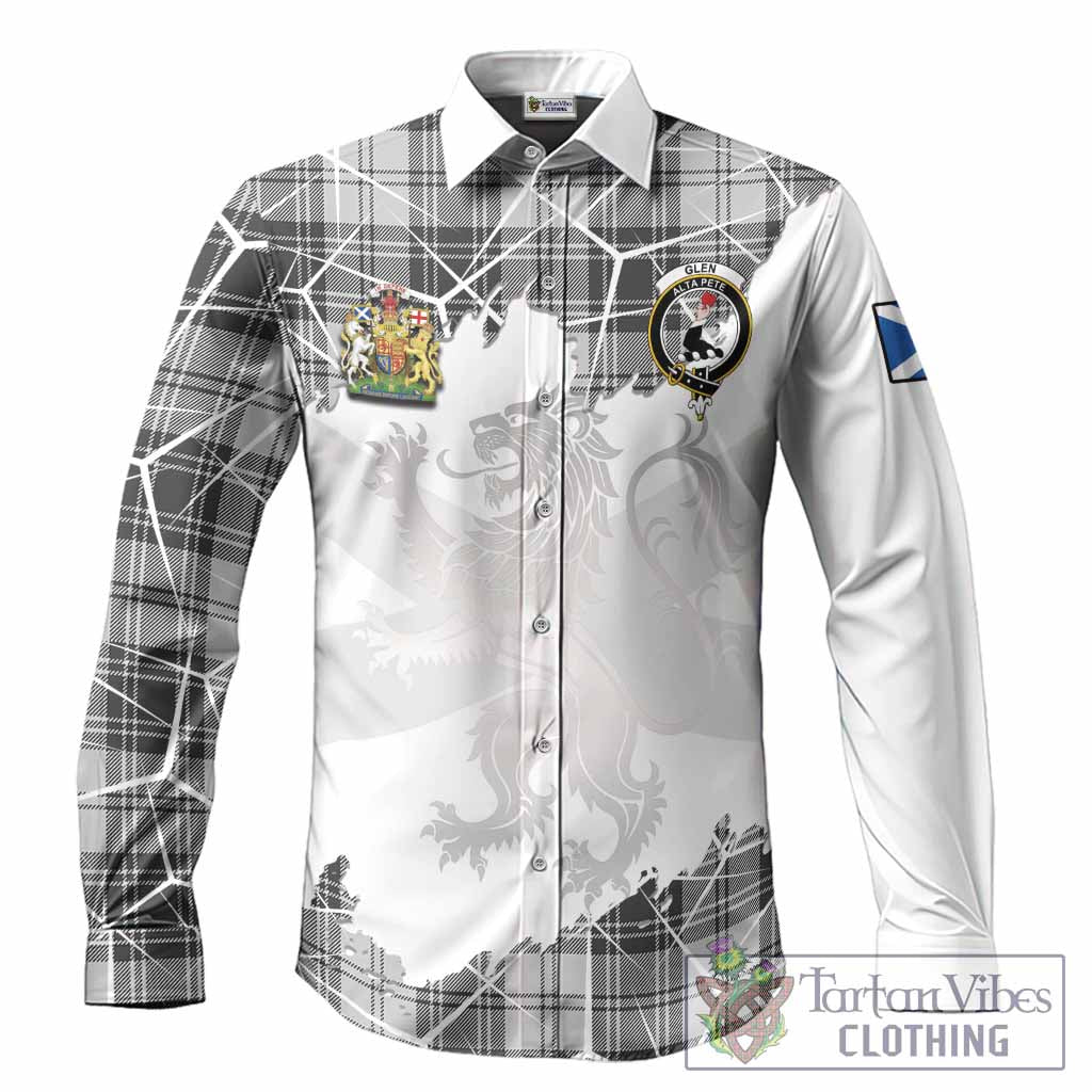 Glen Tartan Long Sleeve Button Shirts with Family Crest and Lion Rampant Grunge Style