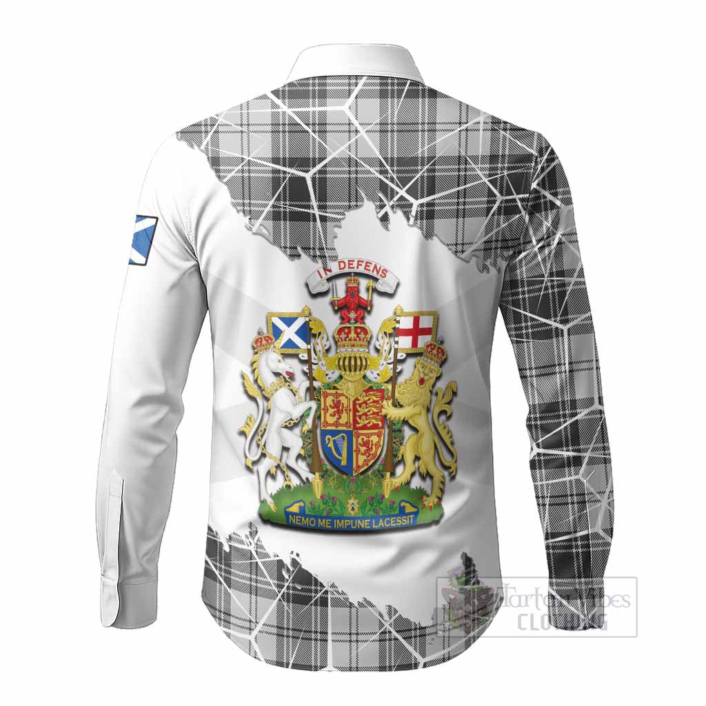 Glen Tartan Long Sleeve Button Shirts with Family Crest and Lion Rampant Grunge Style