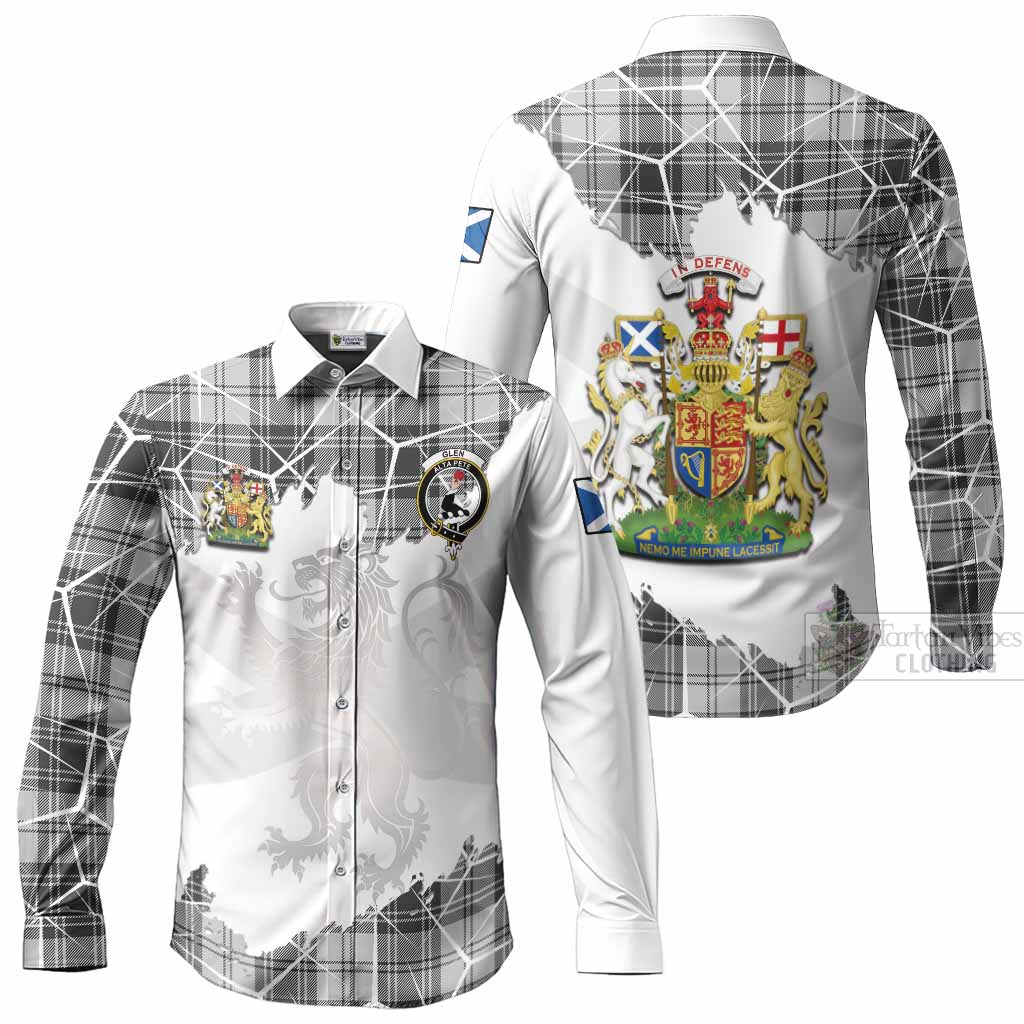 Glen Tartan Long Sleeve Button Shirts with Family Crest and Lion Rampant Grunge Style
