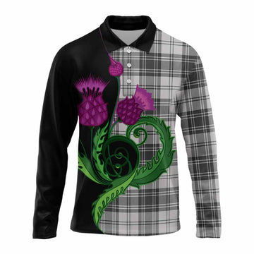 Glen Tartan Long Sleeve Polo Shirt Traditional Scottish Thistle