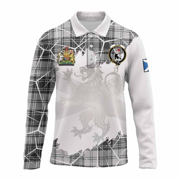 Glen Tartan Long Sleeve Polo Shirt with Family Crest and Lion Rampant Grunge Style