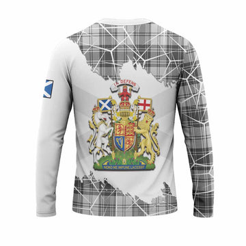Glen Tartan Long Sleeve T-Shirt with Family Crest and Lion Rampant Grunge Style