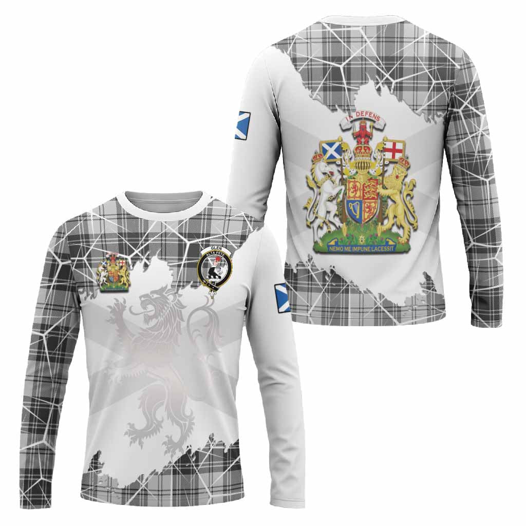 Glen Tartan Long Sleeve T-Shirt with Family Crest and Lion Rampant Grunge Style