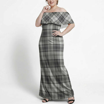 Glen Tartan Off Shoulder Ruffle Maxi Dress