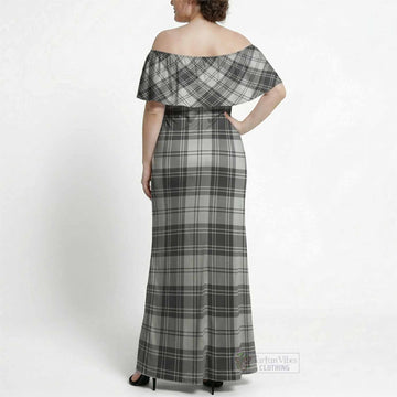 Glen Tartan Off Shoulder Ruffle Maxi Dress