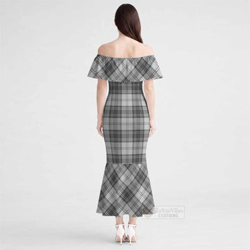 Glen Tartan Off Shoulder Ruffle Mermaid Maxi Dress