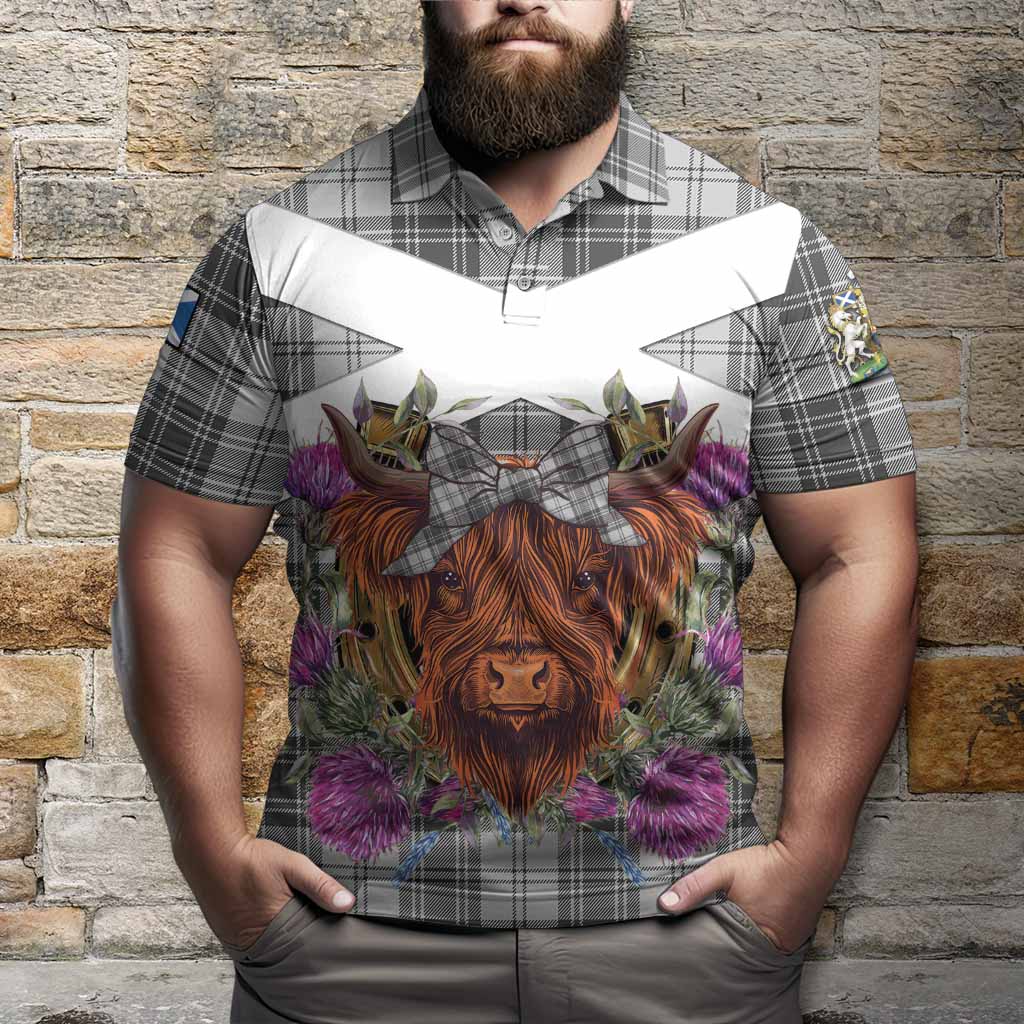 Glen Tartan Polo Shirt Scottish Thistle Heilan Coo