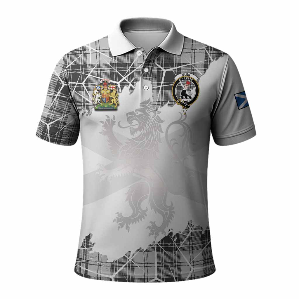 Glen Tartan Polo Shirt with Family Crest and Lion Rampant Grunge Style