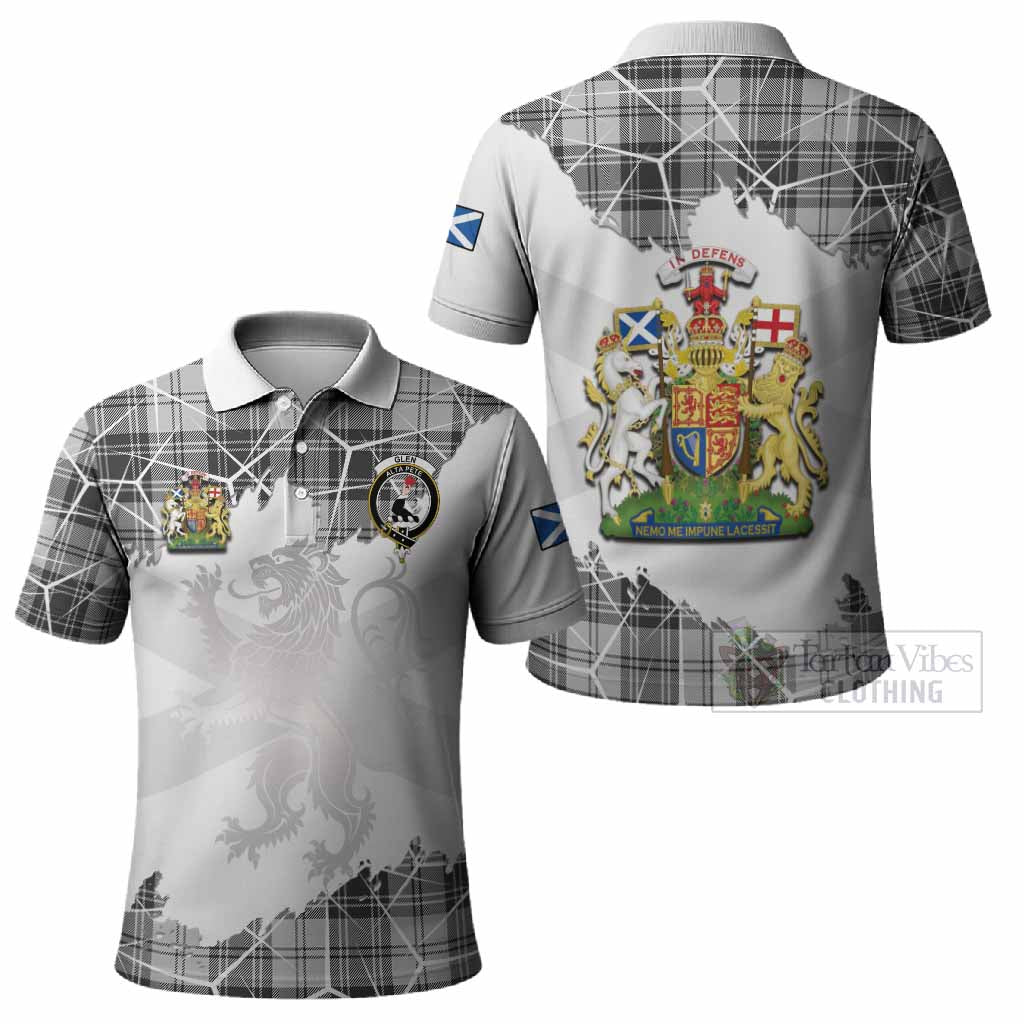 Glen Tartan Polo Shirt with Family Crest and Lion Rampant Grunge Style