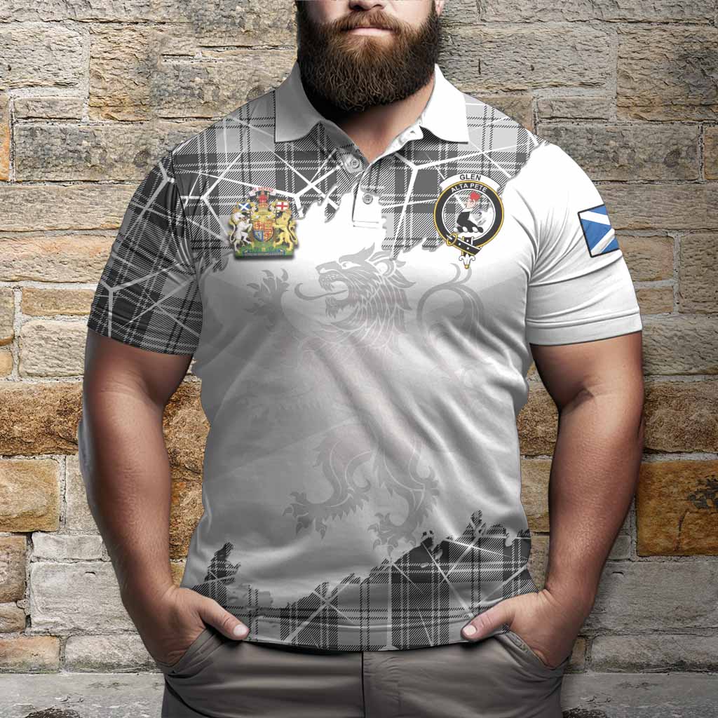 Glen Tartan Polo Shirt with Family Crest and Lion Rampant Grunge Style