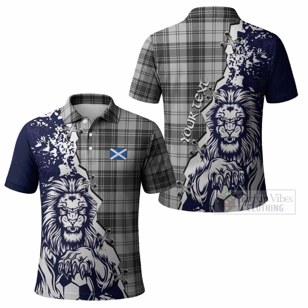 Glen Tartan Scottish Polo Shirt Angry Lion With Soccer Ball Style