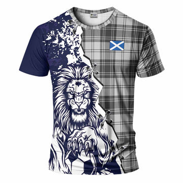 Glen Tartan Scottish T-Shirt Angry Lion With Soccer Ball Style