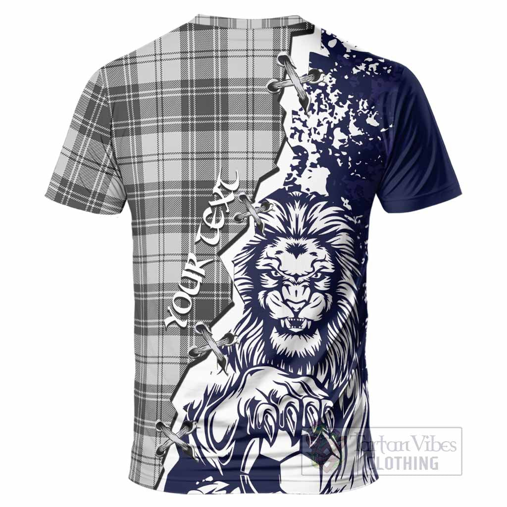 Glen Tartan Scottish T-Shirt Angry Lion With Soccer Ball Style