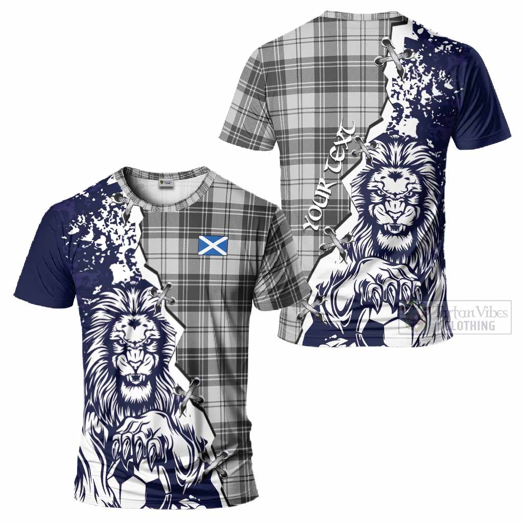Glen Tartan Scottish T-Shirt Angry Lion With Soccer Ball Style