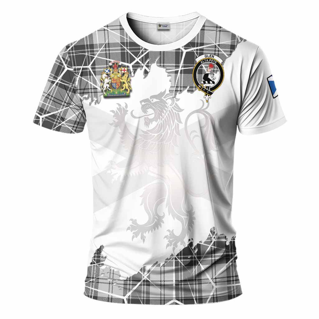 Glen Tartan T-Shirt with Family Crest and Lion Rampant Grunge Style