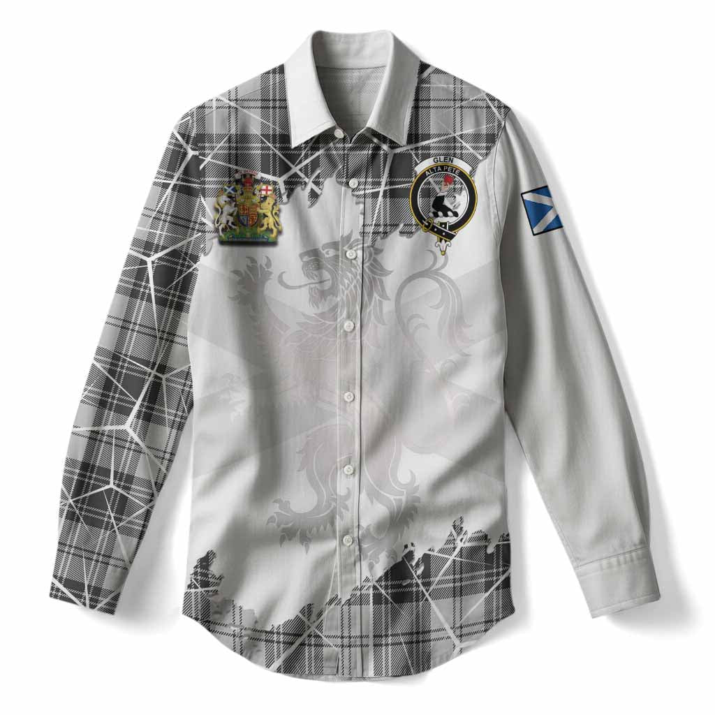 Glen Tartan Women Casual Shirt with Family Crest and Lion Rampant Grunge Style