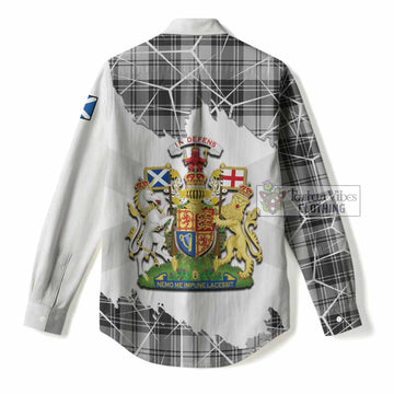Glen Tartan Women Casual Shirt with Family Crest and Lion Rampant Grunge Style
