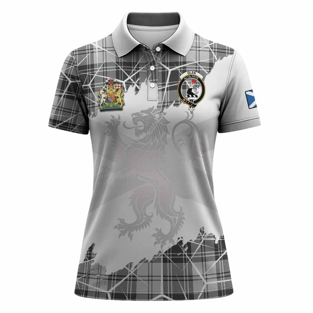 Glen Tartan Women Polo Shirt with Family Crest and Lion Rampant Grunge Style