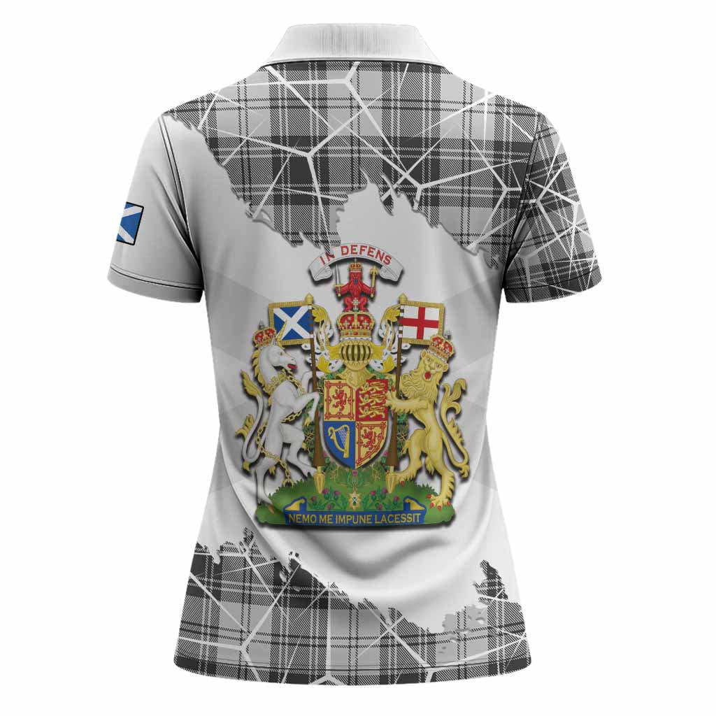 Glen Tartan Women Polo Shirt with Family Crest and Lion Rampant Grunge Style