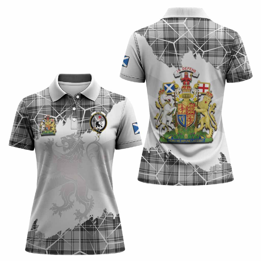 Glen Tartan Women Polo Shirt with Family Crest and Lion Rampant Grunge Style