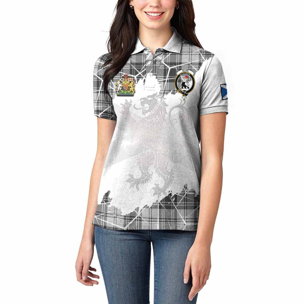 Glen Tartan Women Polo Shirt with Family Crest and Lion Rampant Grunge Style