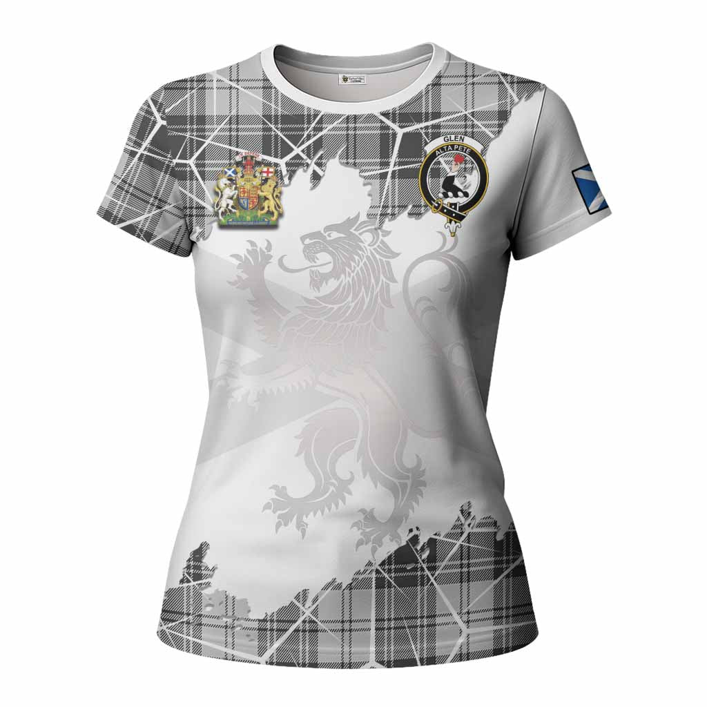 Glen Tartan Women T shirt with Family Crest and Lion Rampant Grunge Style