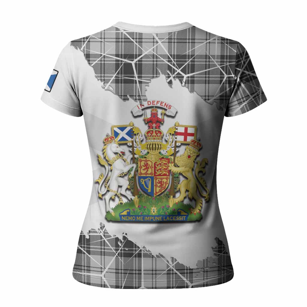 Glen Tartan Women T shirt with Family Crest and Lion Rampant Grunge Style