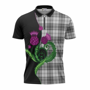 Glen Tartan Zipper Polo Shirt Traditional Scottish Thistle