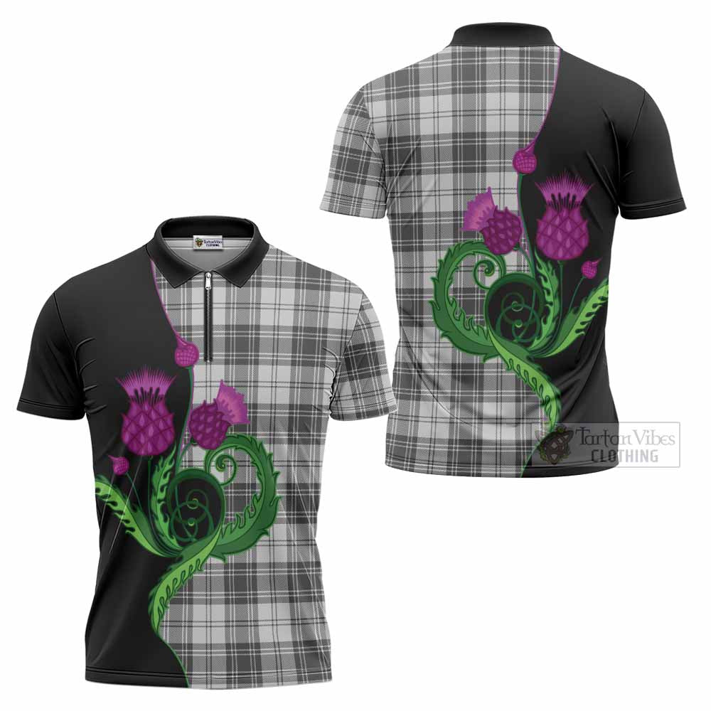 Glen Tartan Zipper Polo Shirt Traditional Scottish Thistle