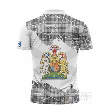 Glen Tartan Zipper Polo Shirt with Family Crest and Lion Rampant Grunge Style