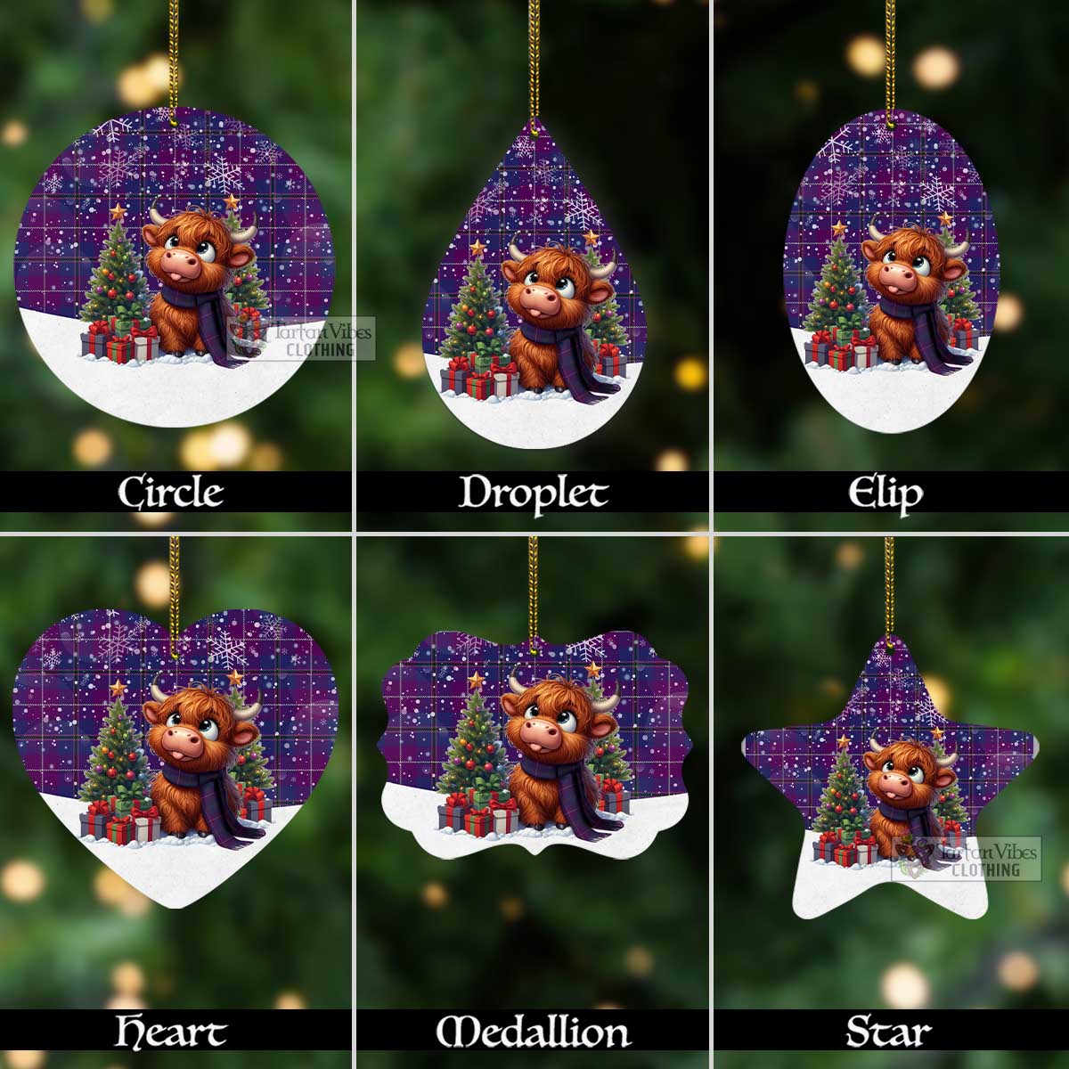 Glencoe Tartan Christmas Aluminium Ornament with Adorable Highland Coo Aluminium - Tartan Vibes Clothing