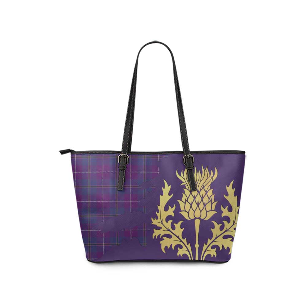 Tartan Vibes Clothing Glencoe Tartan Leather Tote Bag Gold Thistle Style