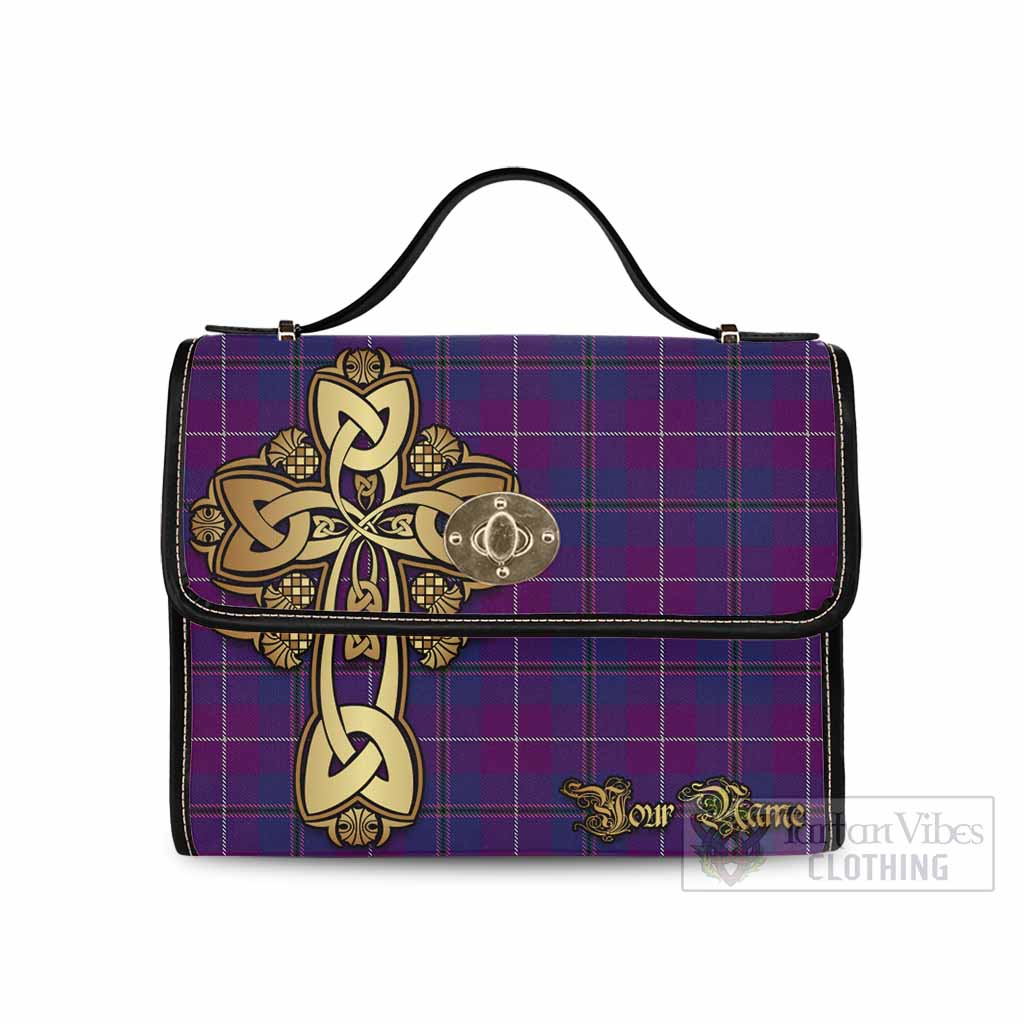 Tartan Vibes Clothing Glencoe Tartan Waterproof Canvas Bag Golden Thistle Celtic Cross Style