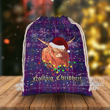 Glencoe Tartan Christmas Santa's Bag with Twinkle Highland Cattle
