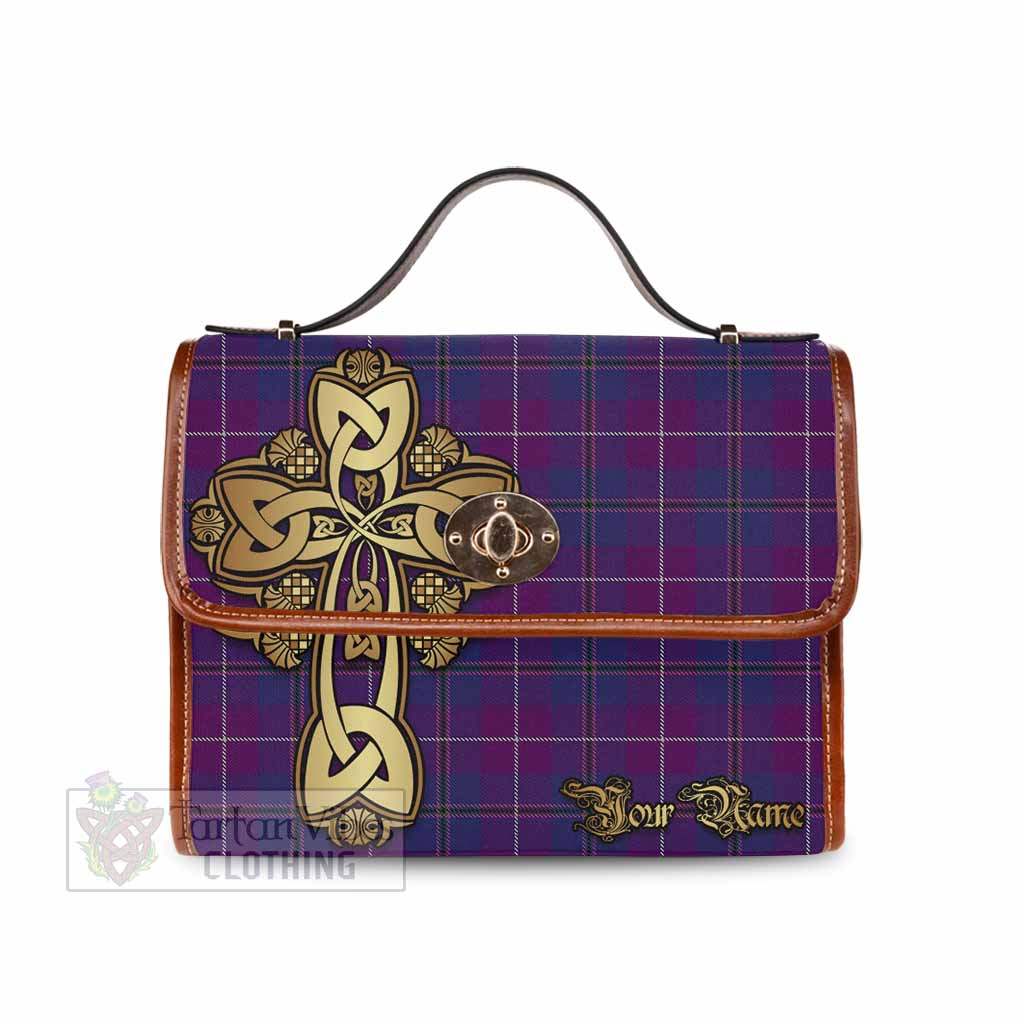 Tartan Vibes Clothing Glencoe Tartan Waterproof Canvas Bag Golden Thistle Celtic Cross Style