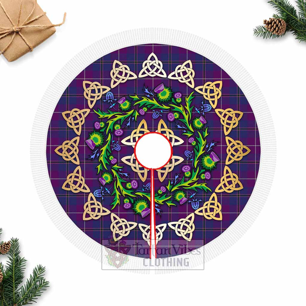 Glencoe Tartan Christmas Tree Skirt with Thistle Celtic Knot Style Fringed Tree Skirts - Tartan Vibes Clothing